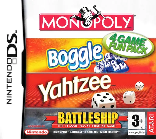4 Game Fun Pack - Monopoly + Boggle + Yahtzee + Battleship (Europe)
